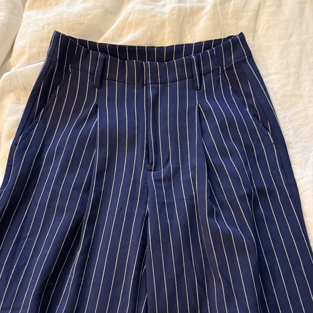 GAP Navy Pinstripe Wide Leg Trousers